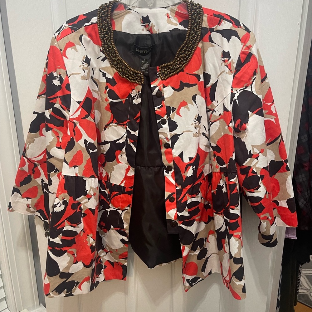 Lane Bryant Vibrant Floral Blazer with Beaded Neckline